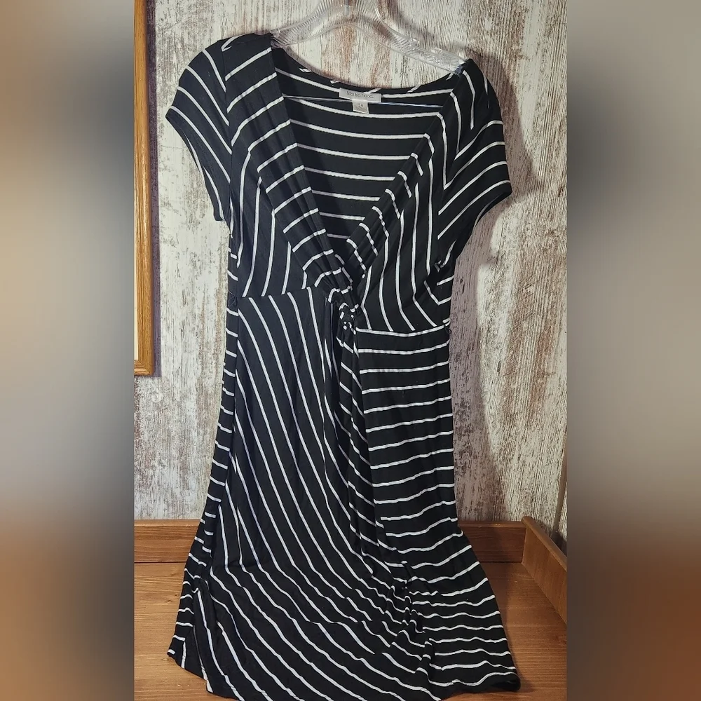 Motherhood Black and White Striped Maternity Dress